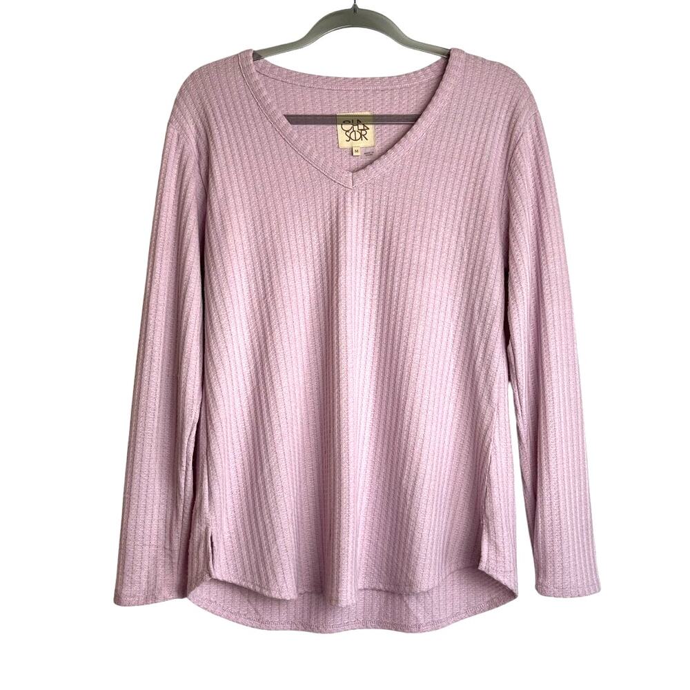 Chaser Womens Waffle Knit Thermal Long Sleeve V-Neck Top Size M Lilac Purple